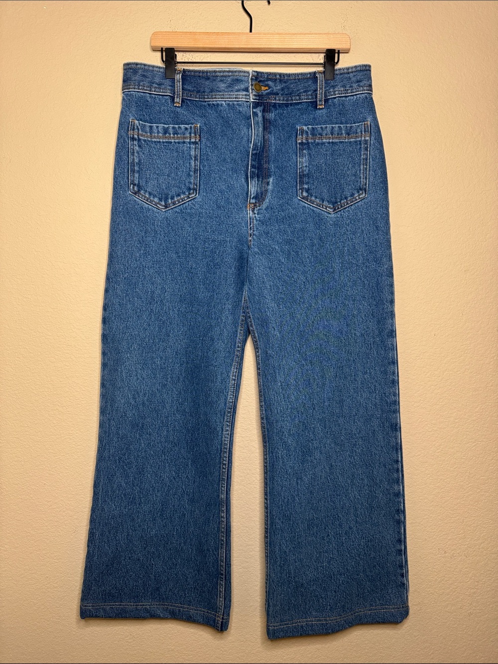 Sezane High Waisted Wide Leg Jean Trousers Size 44 or US 12 New